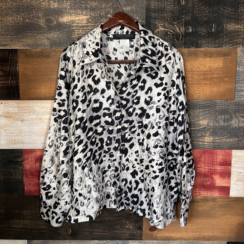 Marina Rinaldi Silk Abstract Print Blouse US 20 Leopard Artsy Quiet Luxury